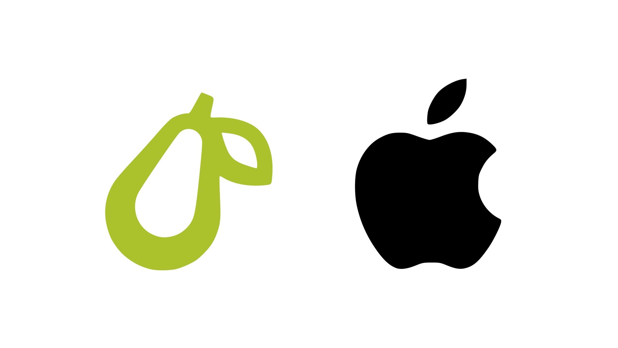 Logo pozwanej firmy, w kształcie gruszki, i logo Apple