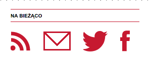 Zrzut ekranu stopki strony Panoptykon.pl.  Logo RSS jest czerwone, bez tła, ale zachowuje oryginalny kształt kropki i dwóch fal