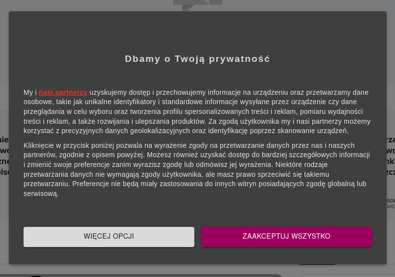 Popup ze strony spidersweb.pl. Jest przycisk "Zaakceptuj wszystko", ale nie ma przycisku "odrzuć wszystko"