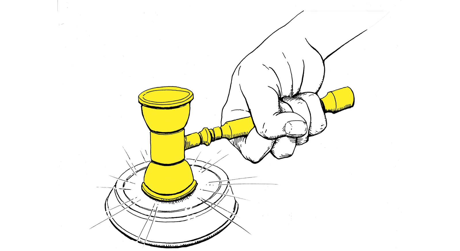 Ręka sędziego uderzająca sędziowskim młotkiem